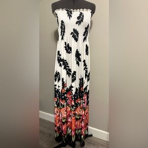 Just Love Smocked Strapless Floral Print Maxi Sundress